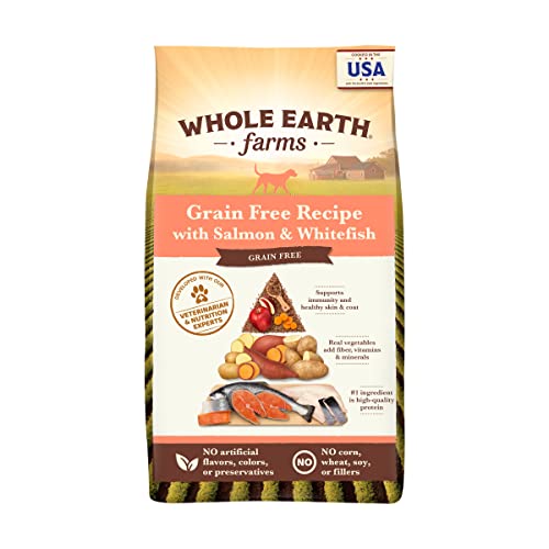 Whole Earth Farms Natural Grain Free Dry Kibble, Wholesome And Healthy Dog Food, Salmon And Whitefish Recipe - 25 LB Bag