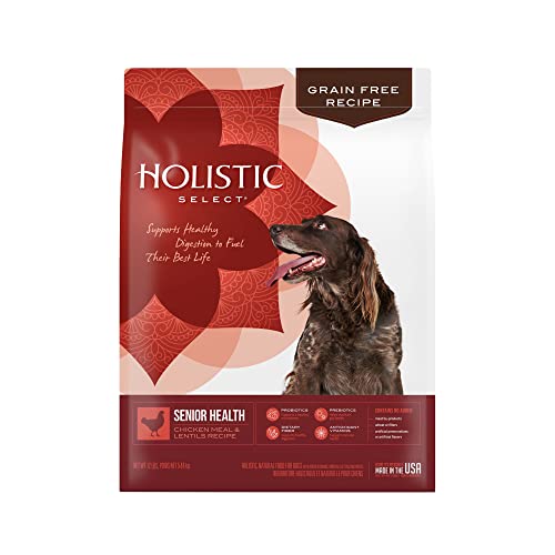 Holistic Select Natural Grain Free Dry Dog Food, Senior Chicken Meal & Lentil Recipe, 12-Pound bag