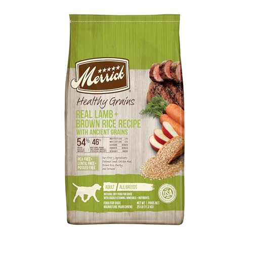 Merrick Healthy Grains Premium Adult Dry Dog Food, Wholesome And Natural Kibble With Lamb And Brown Rice - 25.0 lb. Bag