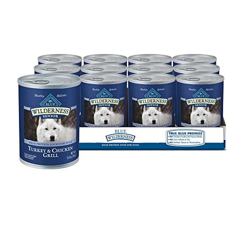 Blue Buffalo Wilderness High Protein, Natural Senior Wet Dog Food, Turkey & Chicken Grill 12.5-oz cans (Pack of 12)