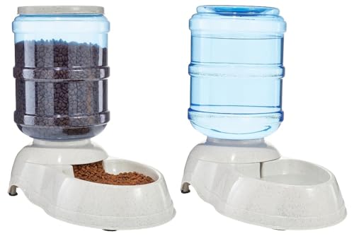 Amazon Basics Automatic Dog Cat Water Dispenser Gravity Feeder and Waterer Set, Large, 12-Pound Food Capacity,...