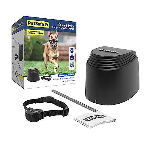 PetSafe Stay & Play Compact Wireless Pet Fence, No Wire Circular Boundary, Secure up to 3/4 Acre, No-Dig Portable...