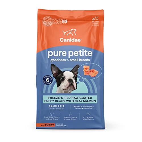 CANIDAE PURE Petite Puppy Freeze-Dried raw coated Recipe with Real Salmon Dog Dry 4 lbs.