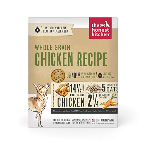 The Honest Kitchen Human Grade Dehydrated Whole Grain Dog Food – Complete Meal or Dog Food Topper – Chicken 10 lb...