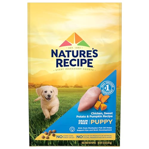 Nature’s Recipe Grain Free Chicken, Sweet Potato & Pumpkin Recipe, Dry Puppy Food, 12 Pounds (Packaging May Vary)