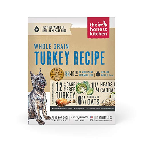 The Honest Kitchen Human Grade Dehydrated Whole Grain Dog Food – Complete Meal or Dog Food Topper – Turkey, 10 Pound...