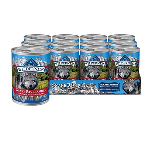 Blue Buffalo Wilderness Snake River Grill High Protein, Natural Wet Dog Food, Trout, Venison & Rabbit 12.5-oz cans (Pack...