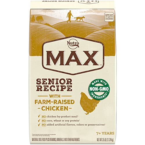 NUTRO MAX Senior Recipe Dry Dog Food With Farm-Raised Chicken, 25 LB Bag