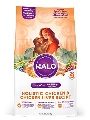 Halo Natural Dry Dog Food, Chicken & Chicken Liver Recipe, 25-Pound Bag