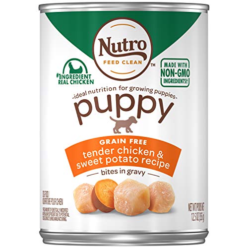 NUTRO PUPPY High Protein Natural Wet Dog Food Bites in Gravy Tender Chicken & Sweet Potato Recipe, (12) 12.5 oz. Cans