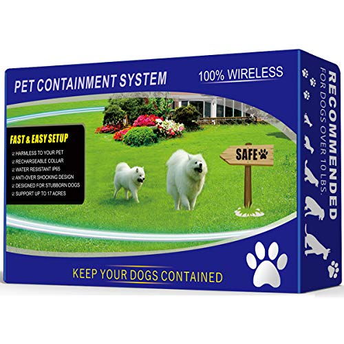 1 Dog Wireless Pet Containment System - Rechargeable and Waterproof Collar - 100% Safe & Easy to Install WiFi Radio Dog...