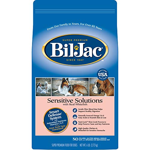 Bil-Jac Sensitive Stomach Dog Food Dry 6 lb Bag - Sensitive Solutions Formula with Whitefish - Small or Large Breed -...
